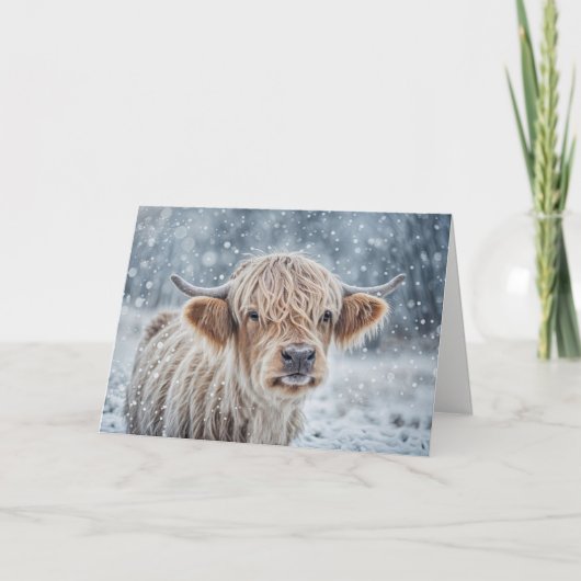 Christmas Seasons Greetings with Cute Highland Karte (Vorderseite)