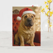 Christmas Shar-Pei Dog With Santa Hat Karte (Gelbe Blume)