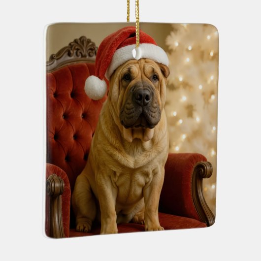 Christmas Shar-Pei Dog With Santa Hat Keramikornament (Rechts)