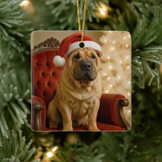 Christmas Shar-Pei Dog With Santa Hat Keramikornament (Baum)