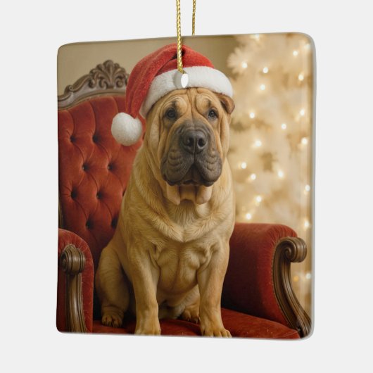 Christmas Shar-Pei Dog With Santa Hat Keramikornament (Links)