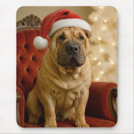 Christmas Shar-Pei Wearing Santa Hat Mousepad