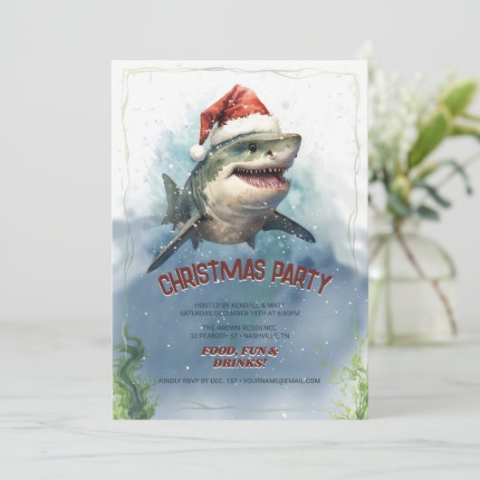 Christmas Shark Einladung (Stehend Vorderseite)