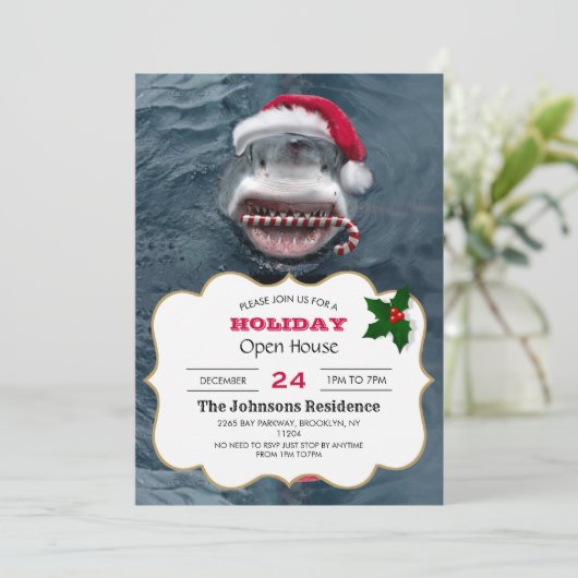 Christmas Shark Einladung (Stehend Vorderseite)