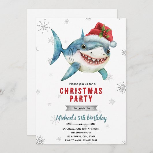 Christmas shark Party Invitation Einladung (Vorne/Hinten)