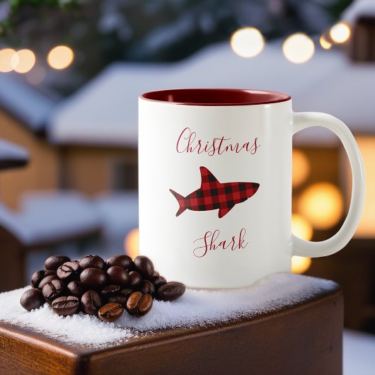 Christmas Shark Red Black Buffalo Karierter Urlaub Zweifarbige Tasse