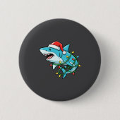 Christmas Shark Santa Hat Wrapped In Lights Funny Button (Vorderseite)