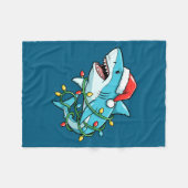 Christmas Shark Santa Hat Wrapped In Lights Funny  Fleecedecke (Vorderseite (Horizontal))