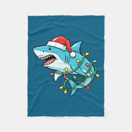 Christmas Shark Santa Hat Wrapped In Lights Funny  Fleecedecke (Vorderseite)