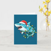 Christmas Shark Santa Hat Wrapped In Lights Funny Karte (Gelbe Blume)
