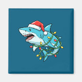 Christmas Shark Santa Hat Wrapped In Lights Funny  Magnet (Vorne)
