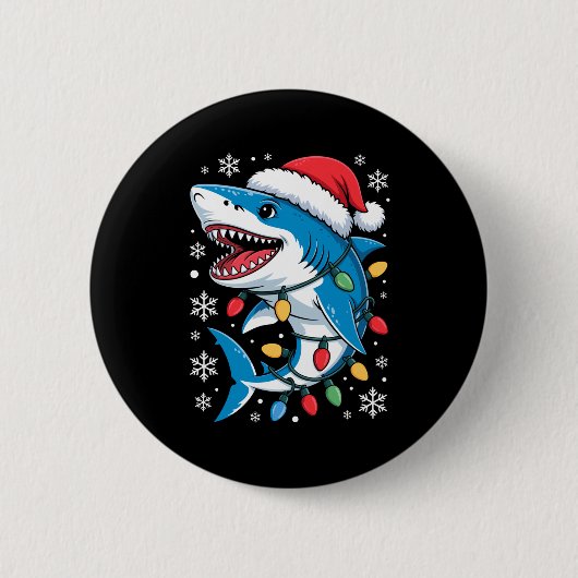 Christmas Shark Santa Hat Wrapped Lights Holiday S Button (Vorderseite)