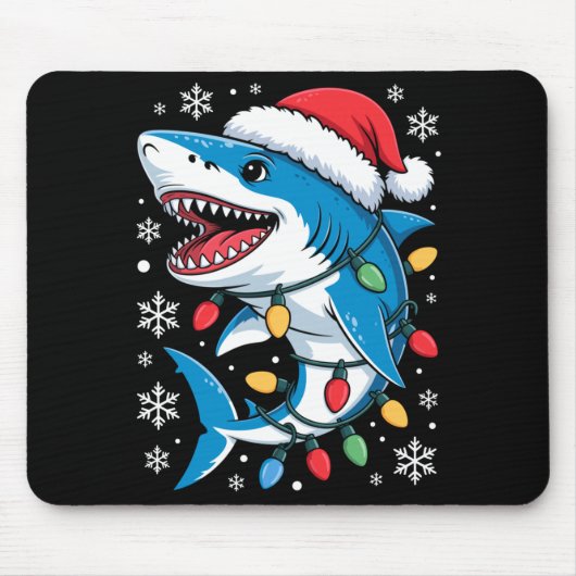 Christmas Shark Santa Hat Wrapped Lights Holiday S Mousepad (Vorne)