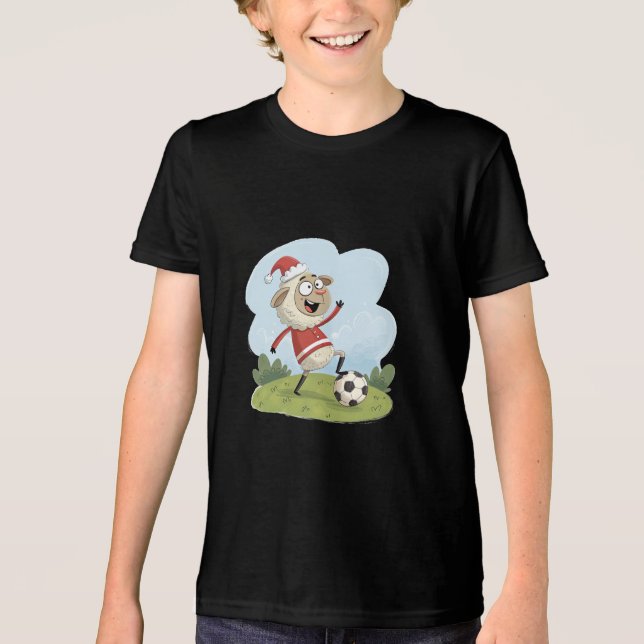 Christmas Sheep playing soccer Tri-Blend Shirt (Vorderseite)