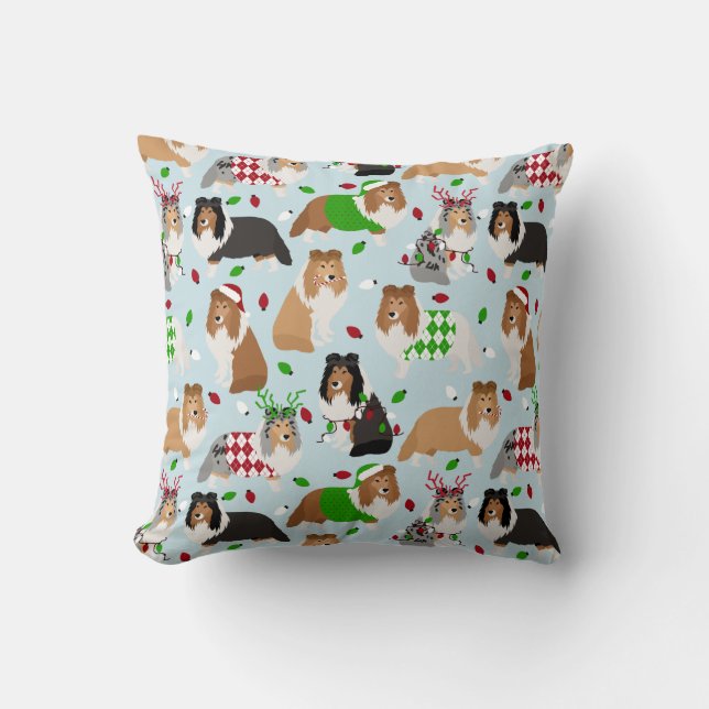 Christmas Sheltie Shetland Sheepdog Throw Pillow Kissen (Vorderseite)