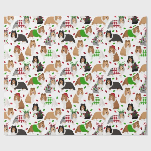 Christmas Sheltie Shetland Sheepdog Wrapping Paper Geschenkpapier (Flach)