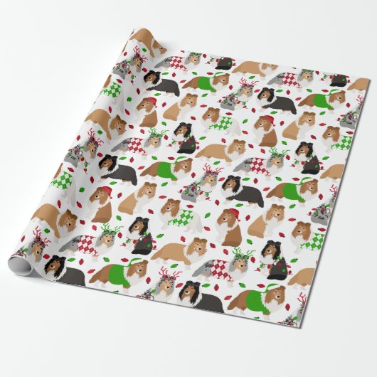 Christmas Sheltie Shetland Sheepdog Wrapping Paper Geschenkpapier (Ungerollt)