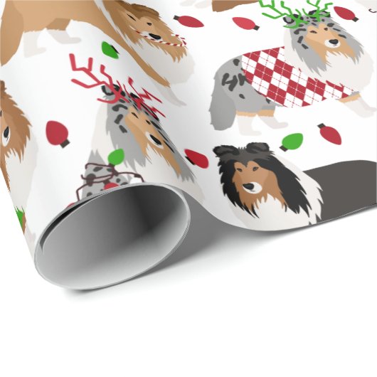 Christmas Sheltie Shetland Sheepdog Wrapping Paper Geschenkpapier (Rolleneckpunkt)