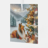 Christmas Shetland Sheepdog Holiday  Ornament Aus Glas (Vorderseite links)