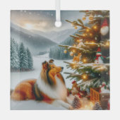 Christmas Shetland Sheepdog Holiday  Ornament Aus Glas (Vorderseite)