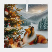 Christmas Shetland Sheepdog Holiday  Ornament Aus Glas (Rückseite)