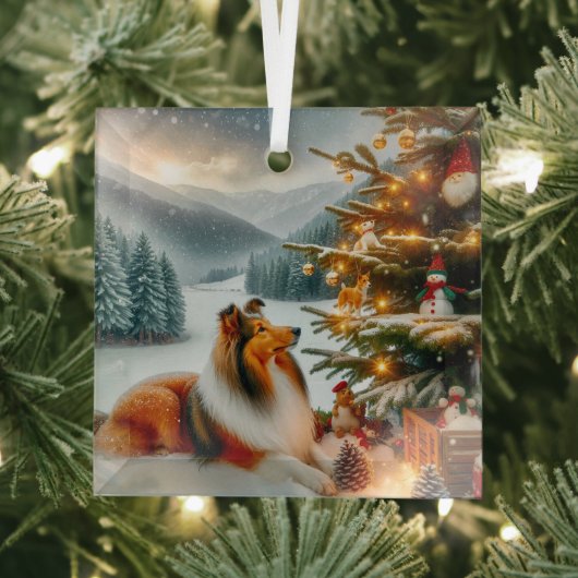 Christmas Shetland Sheepdog Holiday  Ornament Aus Glas (Insitu)