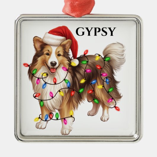 CHRISTMAS SHETLAND SHEEPDOG MIT LICHT ORNAMENT AUS METALL (Vorne)