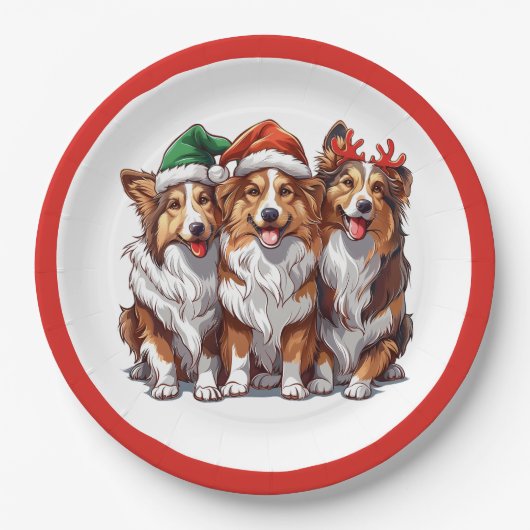 Christmas Shetland Sheepdogs Pappteller (Vorderseite)