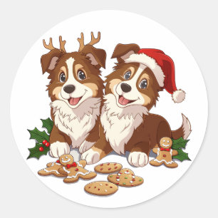 Christmas Shetland Sheepdogs Runder Aufkleber