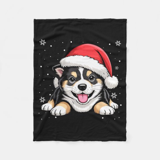Christmas Shiba Inu Dog Wearing Santa Hat Pet Anim Fleecedecke (Vorderseite)