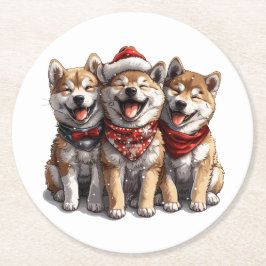 Christmas Shiba Inu Santa Dogs Runder Pappuntersetzer