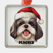 CHRISTMAS SHIH TZU DOG MIT WEIHNACHTSMANNMÜTZE ORNAMENT AUS METALL (Vorne)