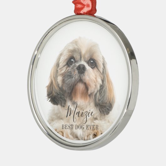 Christmas Shih Tzu Dog Personalisiert Pet Foto Ornament Aus Metall (Links)