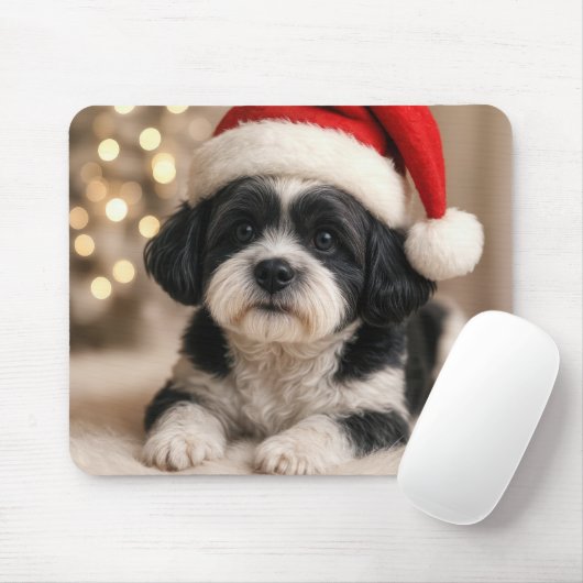 Christmas Shih Tzu Dog With Santa Hat Mousepad (Mit Mouse)