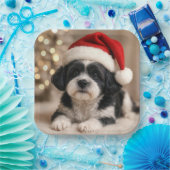 Christmas Shih Tzu Dog With Santa Hat Pappteller (Party)