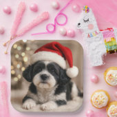 Christmas Shih Tzu Dog With Santa Hat Pappteller (Party)