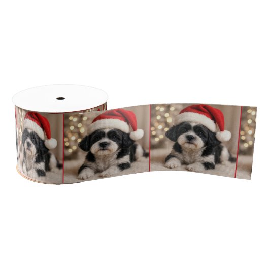 Christmas Shih Tzu Dog With Santa Hat Ripsband (Spule)