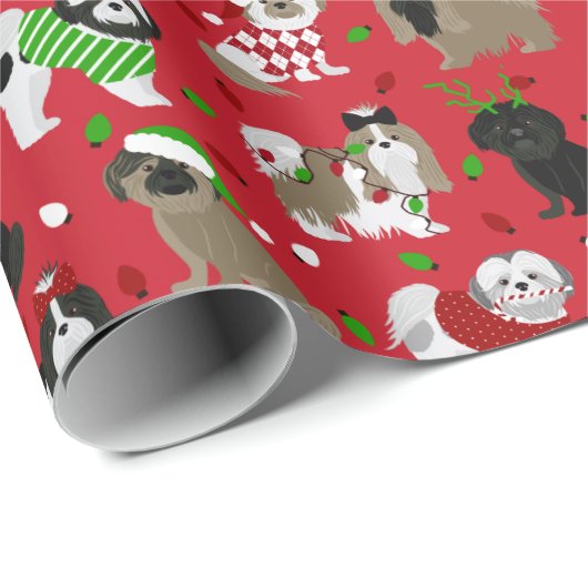 Christmas Shih Tzu Dogs Geschenkpapier (Rolleneckpunkt)