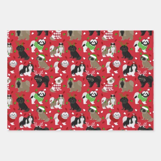 Christmas Shih Tzu Dogs Geschenkpapier Set (Vorderseite)