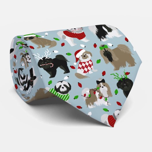 Christmas Shih Tzu Dogs Neck Tie Krawatte (Gerollt)