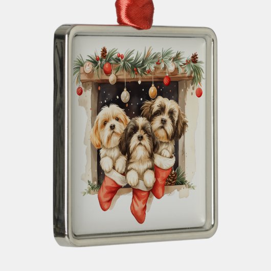 Christmas Shih Tzu Dogs Ornament Aus Metall (Rechts)