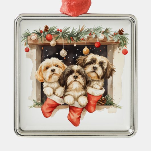 Christmas Shih Tzu Dogs Ornament Aus Metall (Vorne)