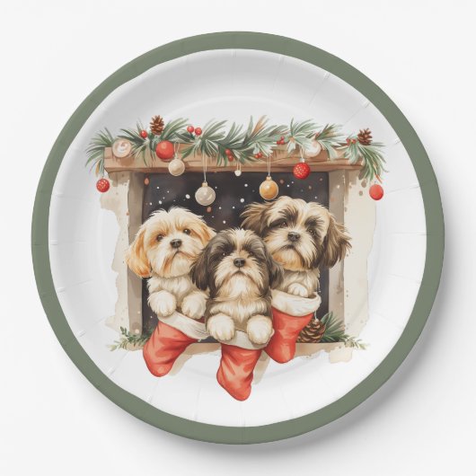 Christmas Shih Tzu Dogs Pappteller (Vorderseite)