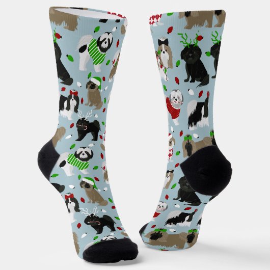 Christmas Shih Tzu Hogs Socks Socken (Gewinkelt)