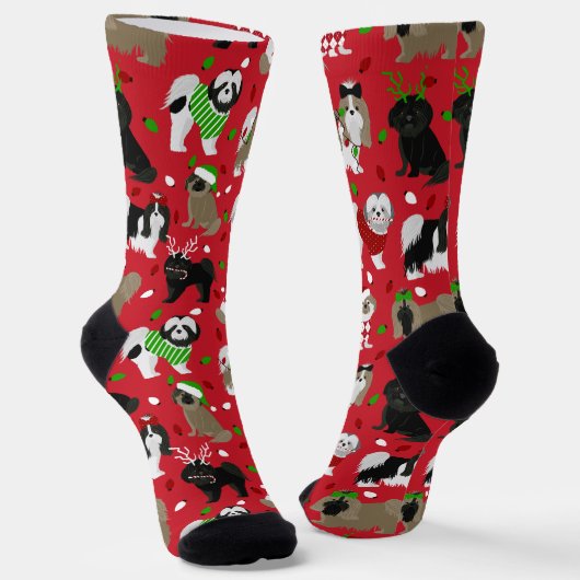 Christmas Shih Tzu Hogs Socks Socken (Gewinkelt)