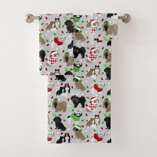 Christmas Shih Tzu Hunde Badetuch Set (Insitu)