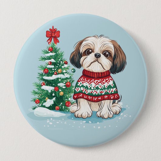 Christmas Shih Tzu Santa Dog Button (Vorderseite)