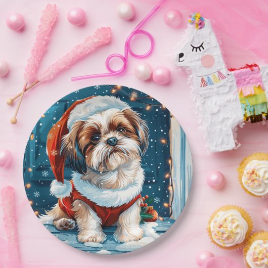 Christmas Shih Tzu Santa Dog Pappteller (Party)