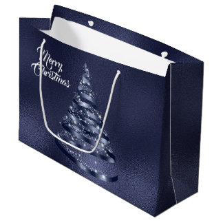 Christmas Shiny Blue Ribbon Tree Sparkle Große Geschenktüte