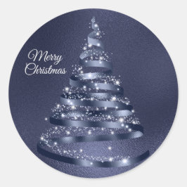 Christmas Shiny Blue Ribbon Tree Sparkle Runder Aufkleber